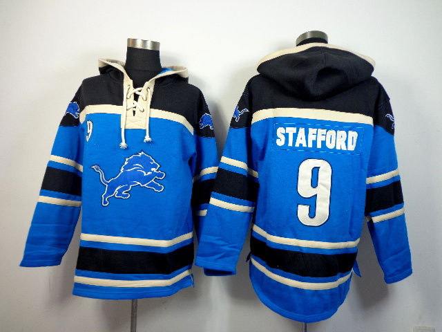 NFL Detroit Lions #9 Stafford Blue Black Hoodie