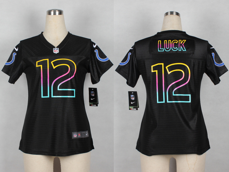 Nike NFL Indianapolis Colts #12 Andrew Luck Black Fashion Women Jerseys