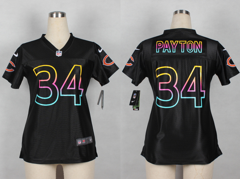 Nike Chicago Bears Payton #34 Black Fashion Women Jersey