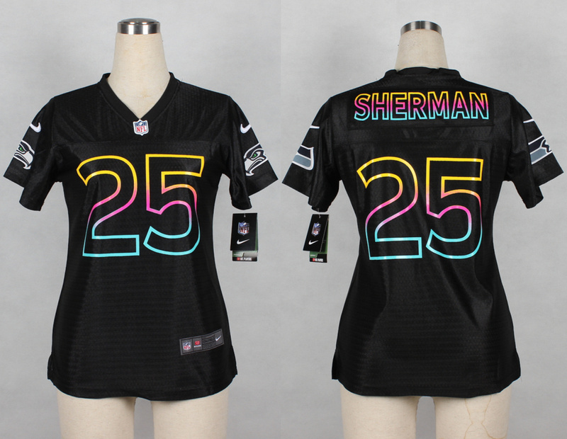 Nike Seattle Seahawks #25 Sherman Women Black Fashion Jersey