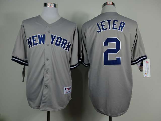 MLB New York Yankees #2 Jeter Grey Jersey with Name