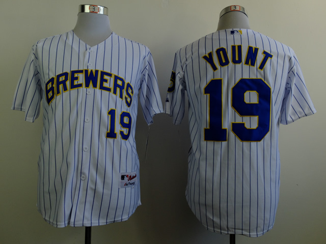 MLB Milwaukee Brewers #19 Yount White Pinstrip Jersey