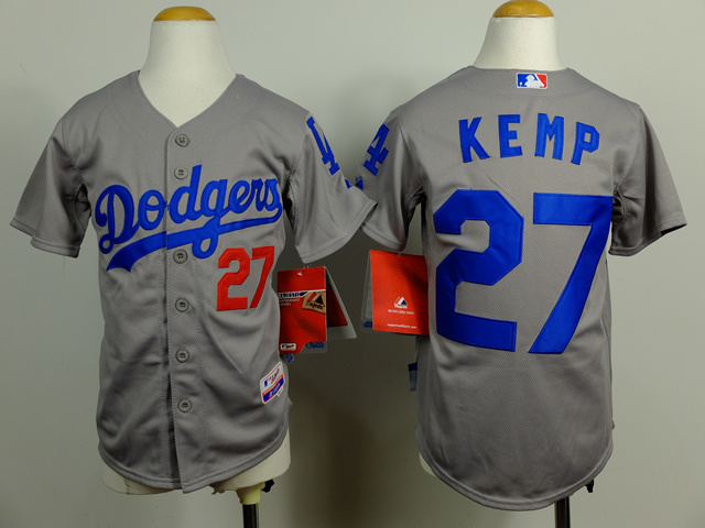 MLB Los Angeles Dodgers #27 Kemp Kids Grey Jersey