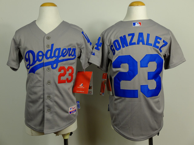 MLB Los Angeles Dodgers #23 Gonzalez Kids Grey Jersey