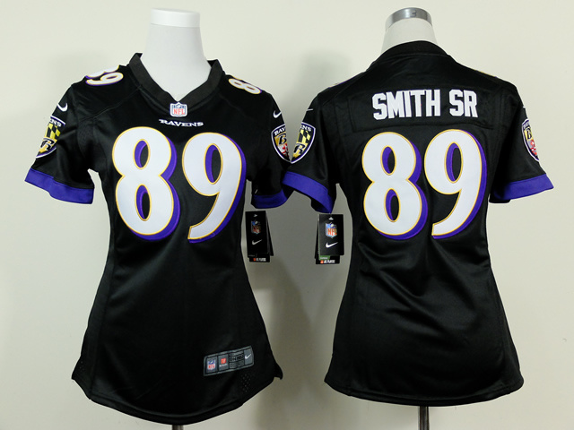Nike NFL Baltimore Ravens #89 Smith SR Black Women Jersey