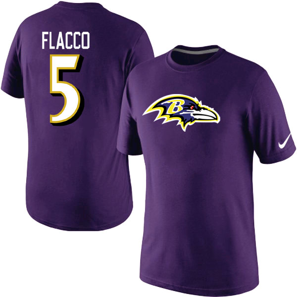 NFL Baltimore Ravens #5 Flacco Purple Color T-Shirt