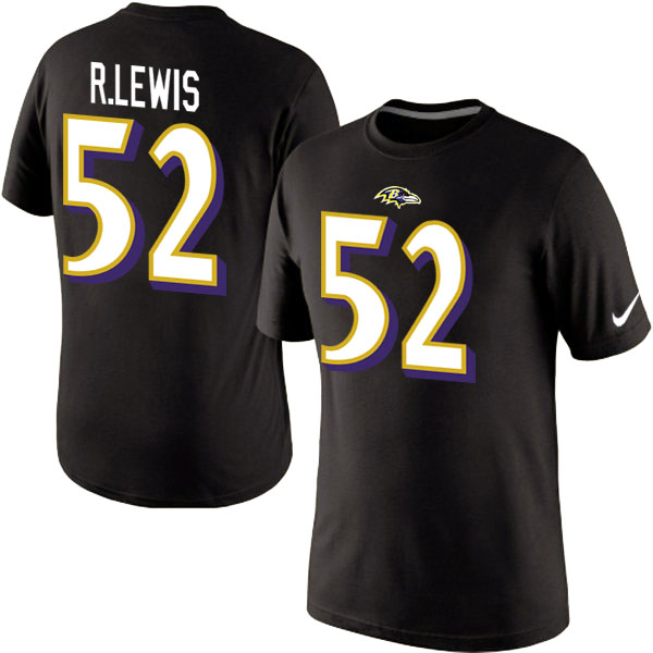 NFL Baltimore Ravens #52 R.Lewis Black T-Shirt