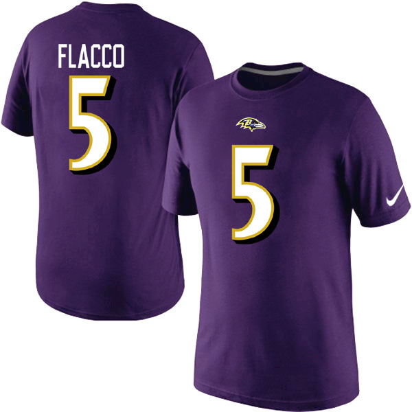NFL Baltimore Ravens #5 Flacco Purple T-Shirt