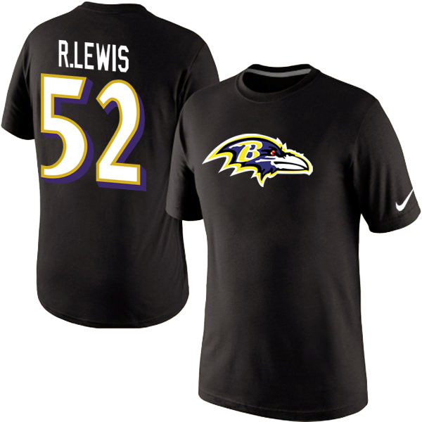 NFL Baltimore Ravens #52 R.Lewis Black Color T-Shirt