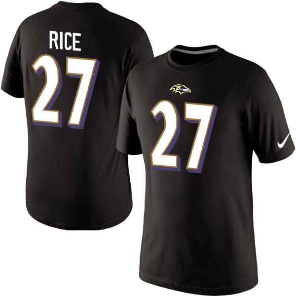 NFL Baltimore Ravens #27 Rice Black Color T-Shirt