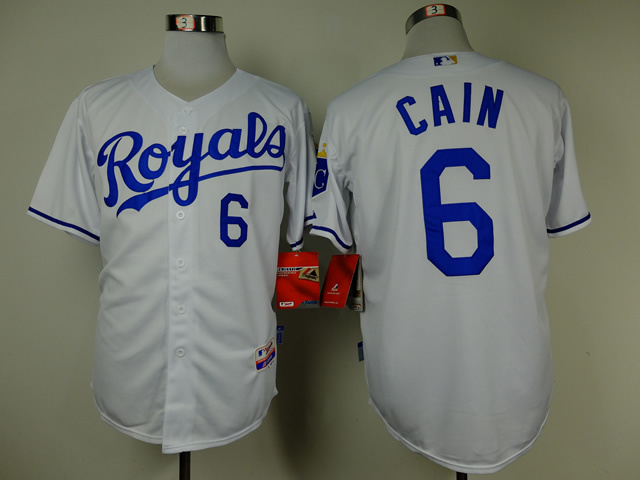 MLB Kansas City Royals #6 Cain White Jersey