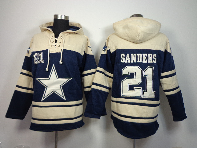 NFL Dallas Cowboys #21 Sanders Blue Cream Hoodie