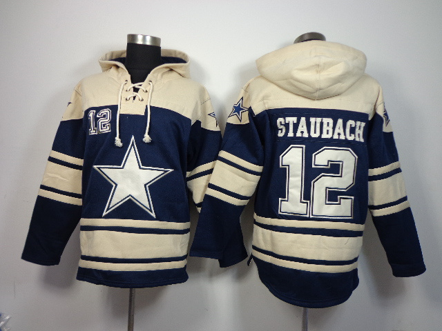 NFL Dallas Cowboys #12 Staubach Blue Cream Hoodie