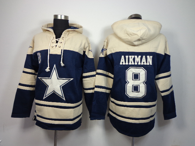 NFL Dallas Cowboys #8 Aikman Blue Cream Hoodie