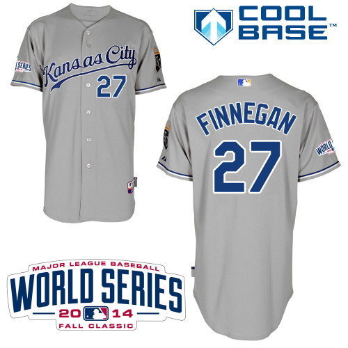 MLB Kansas City Royals #27 Finnegan Grey Jersey with 2014 World Series