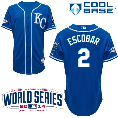 MLB Kansas City Royals #2 Escobar Blue 2014 World Series Jersey