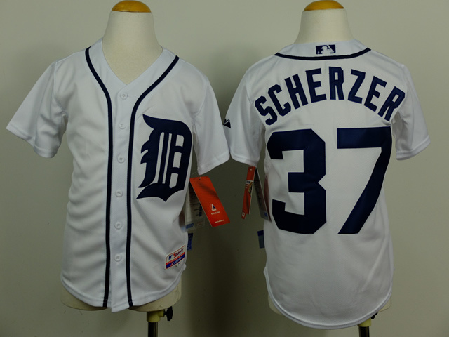 MLB Detroit Tigers #37 Scherzer White Youth Jersey