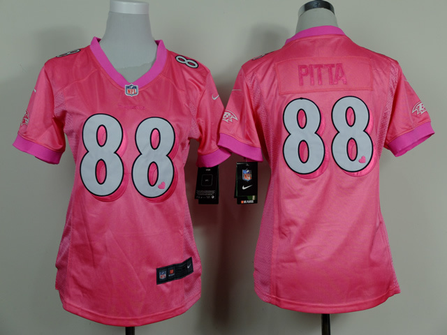 Nike NFL Baltimore Ravens #88 Pitta Pink Heart Women Jersey