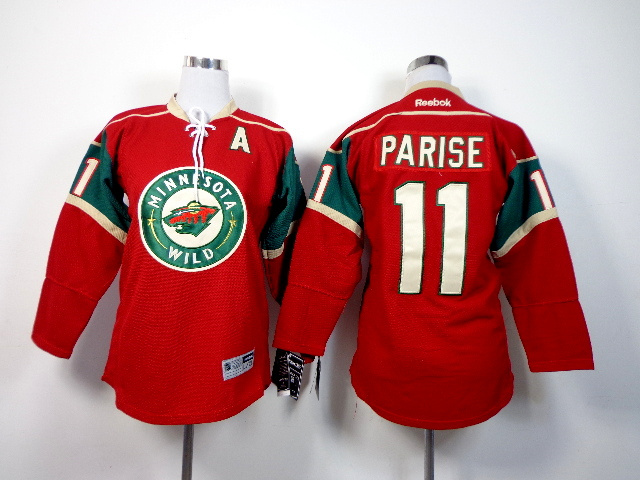 NHL Minnesota Wild #11 Parise Red Youth Jersey with C Patch