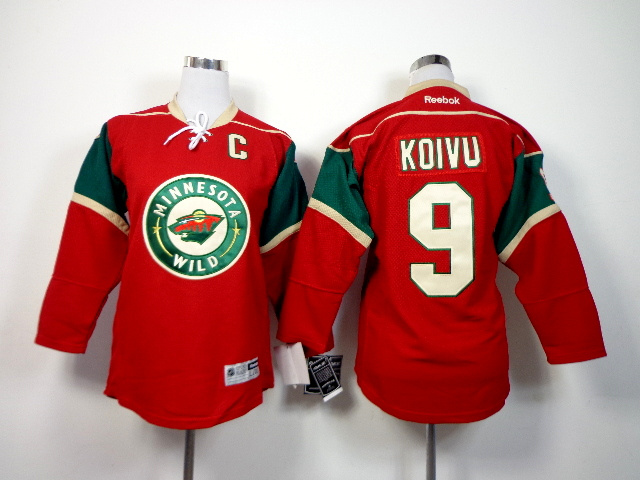 NHL Minnesota Wild #9 Koivu Red Youth Jersey with C Patch