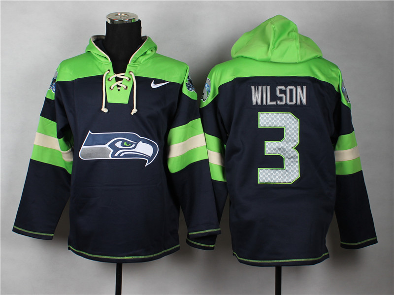 Nike NFL Seattle Seahawks #3 Wilson Blue Green Hoodie