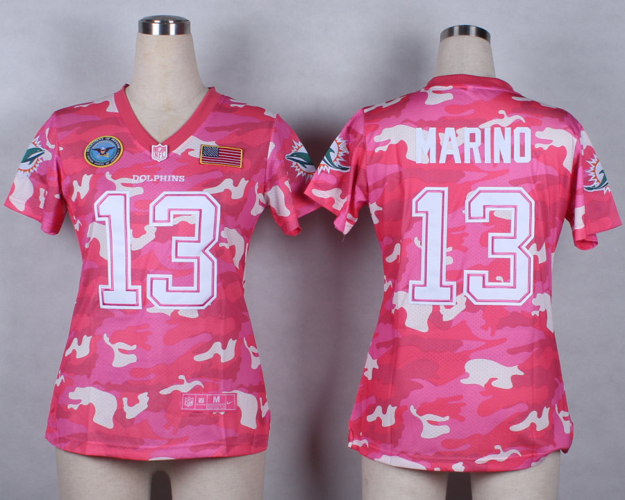 Nike Miami Dolphins #13 Marino Womens Salute to Service New Pink Camo Jersey