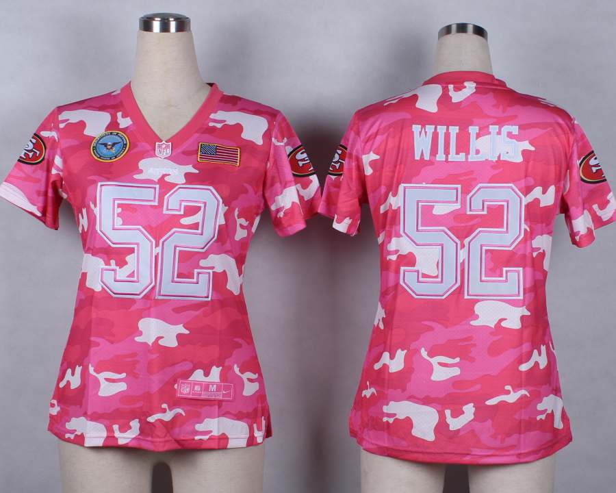 Nike San Francisco 49ers #52 Willis Womens Salute to Service New Pink Camo Jersey