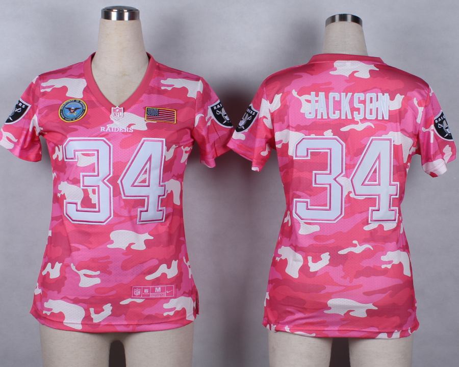 Nike Oakland Raiders #34 Jackson Womens Salute to Service New Pink Camo Jersey