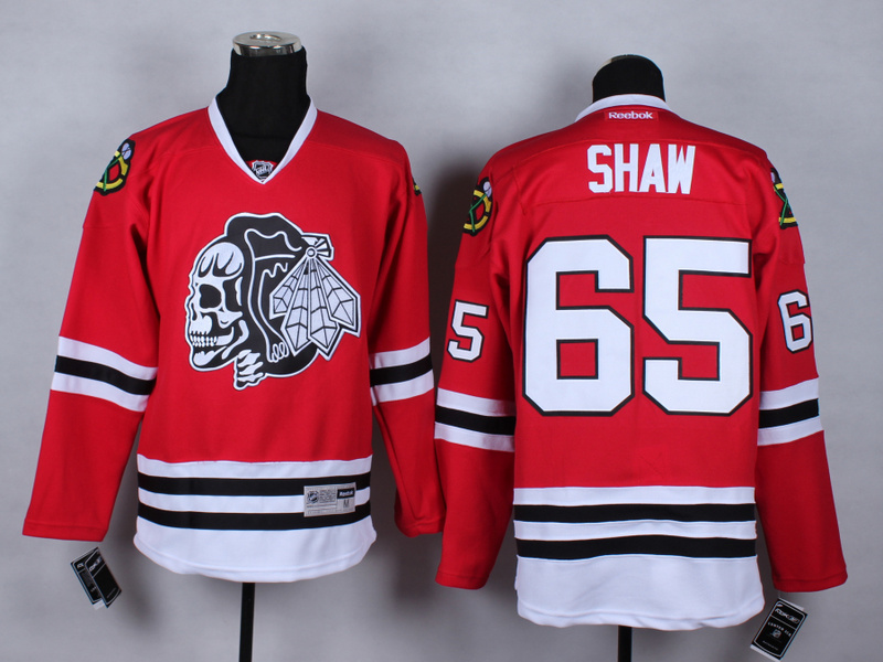 NHL Chicago Blackhawks Reebok #65 Shaw Red Cross Check Premier Fashion Jersey