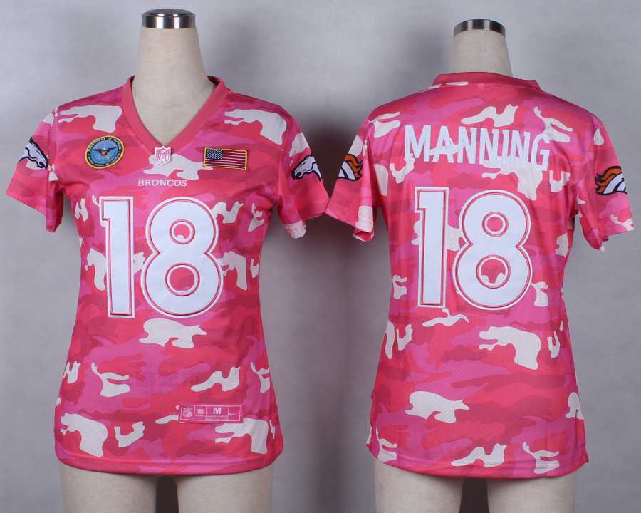 Nike Denver Broncos #18 Manning Womens Salute to Service New Pink Camo Jersey