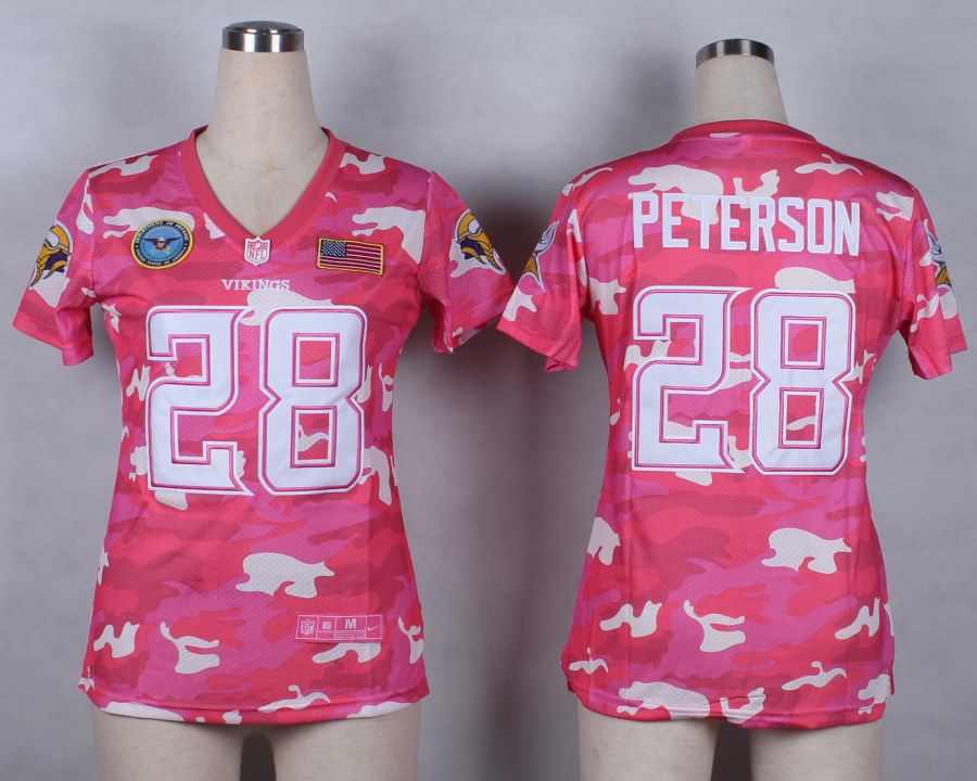 Nike Minnesota Vikings #28 Peterson Womens Salute to Service New Pink Camo Jersey