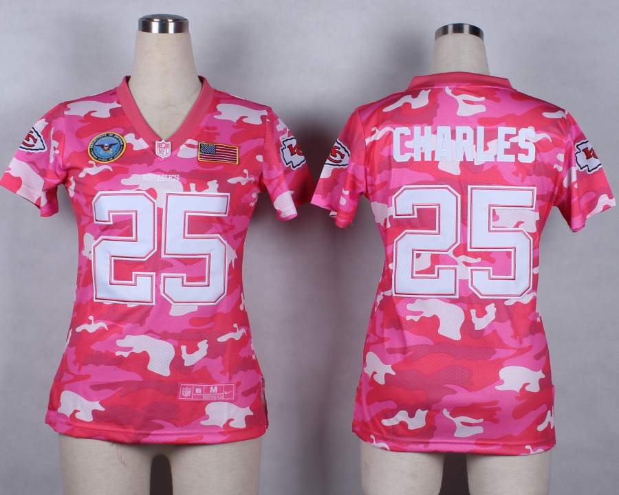 Nike Kansas City Chiefs #25 Charles Womens Salute to Service New Pink Camo Jersey