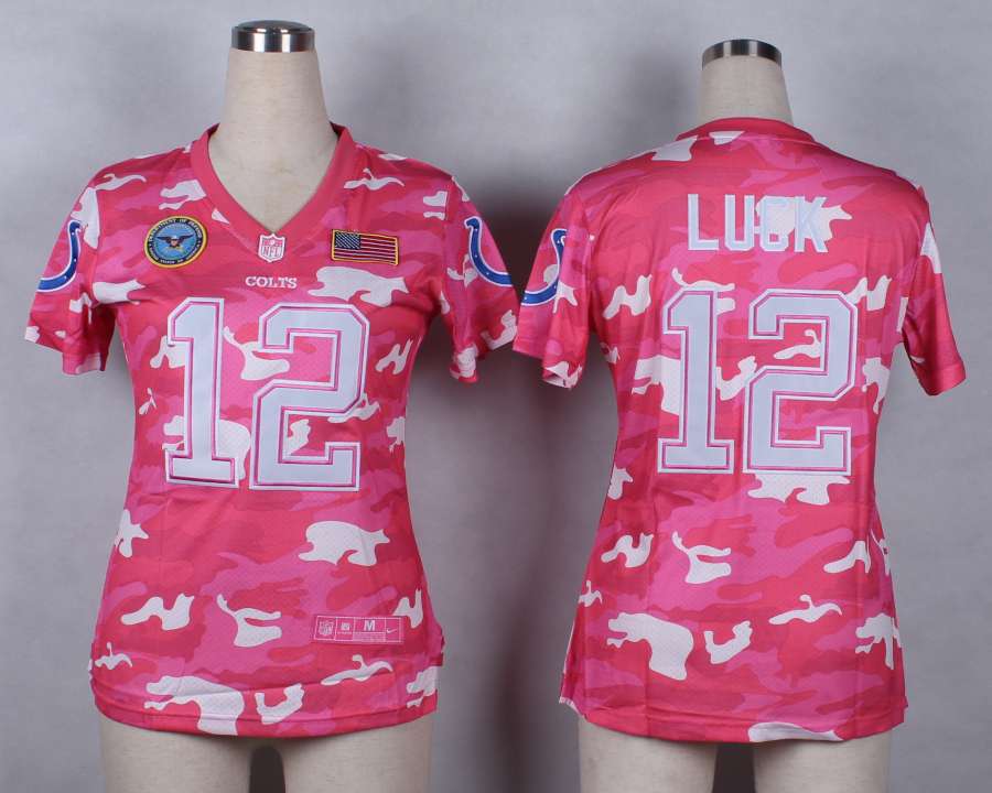Nike Indianapolis Colts #12 Luck Womens Salute to Service New Pink Camo Jersey