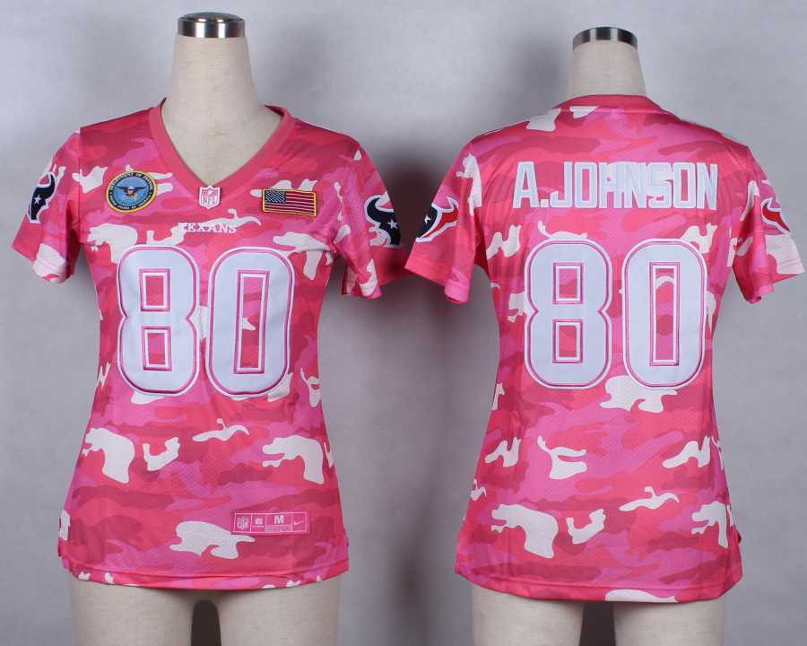 Nike Houston Texans #80 A.Johnson Womens Salute to Service New Pink Camo Jersey