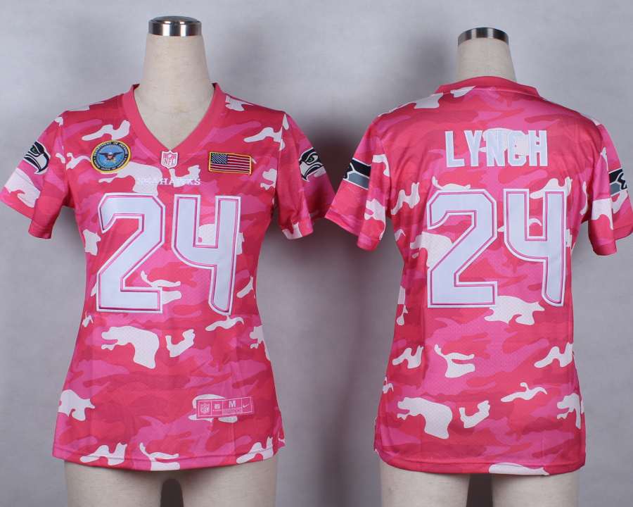 Nike Seattle Seahawks #24 Lynch Womens Salute to Service New Pink Camo Jersey