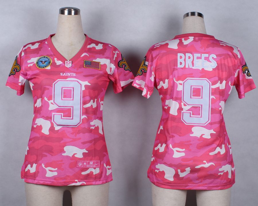 Nike New Orleans Saints #9 Brees Womens Salute to Service New Pink Camo Jersey