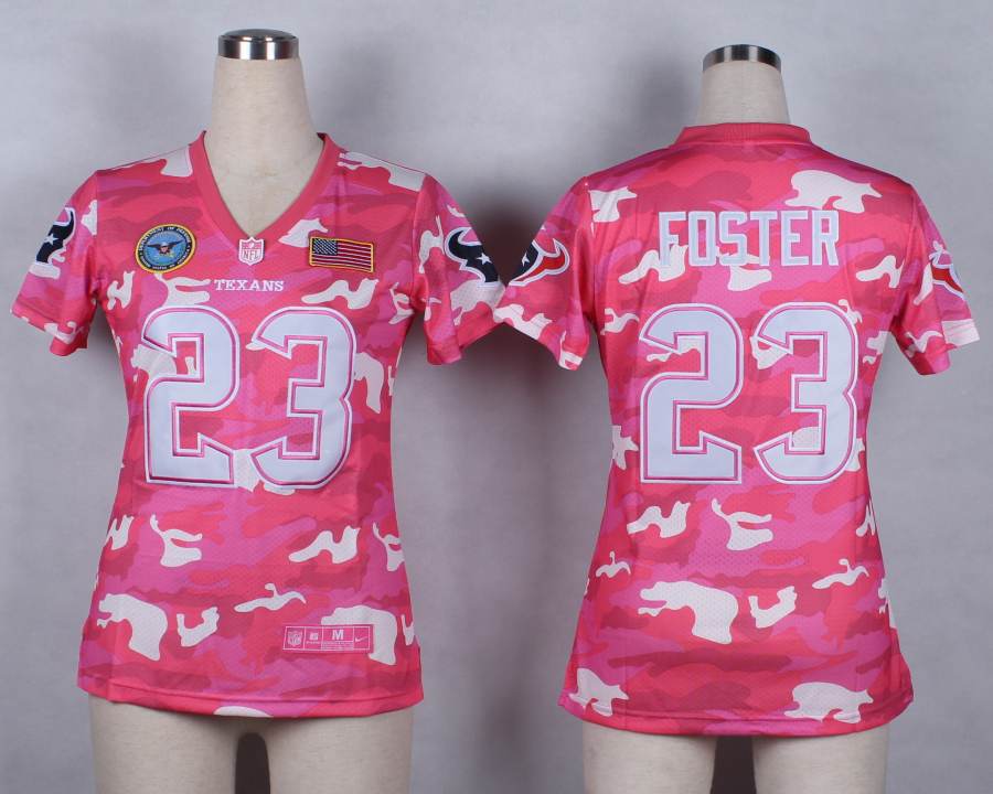 Nike Houston Texans #23 Foster Womens Salute to Service New Pink Camo Jersey