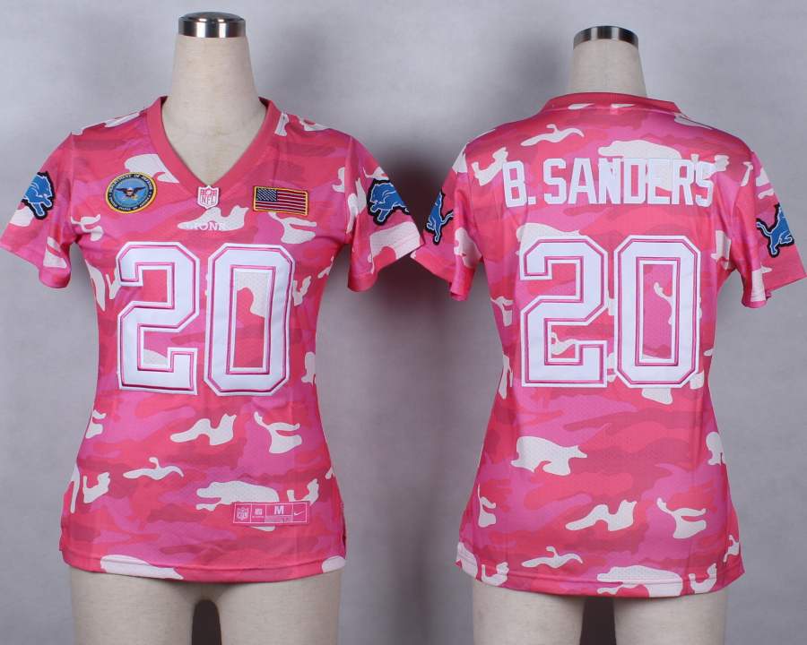 Nike Detroit Lions #20 B.Sanders Womens Salute to Service New Pink Camo Jersey