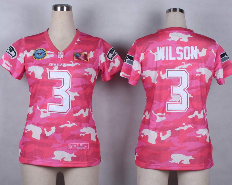 Nike Seattle Seahawks #3 Wilson Womens Salute to Service New Pink Camo Jersey