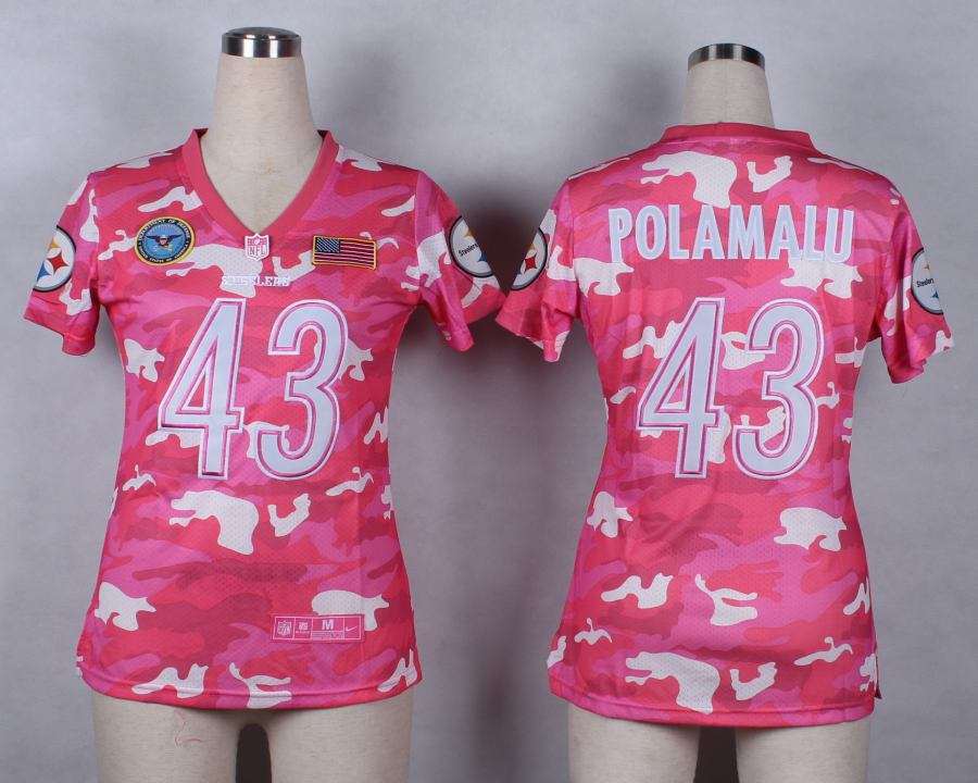 Nike Pittsburgh Steelers #43 Polamalu Womens Salute to Service New Pink Camo Jersey