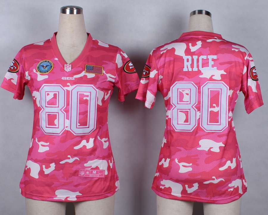 Nike San Francisco 49ers #80 Rice Womens Salute to Service New Pink Camo Jersey