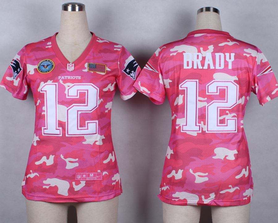 Nike New England Patriots #12 Brady Womens Salute to Service New Pink Camo Jersey