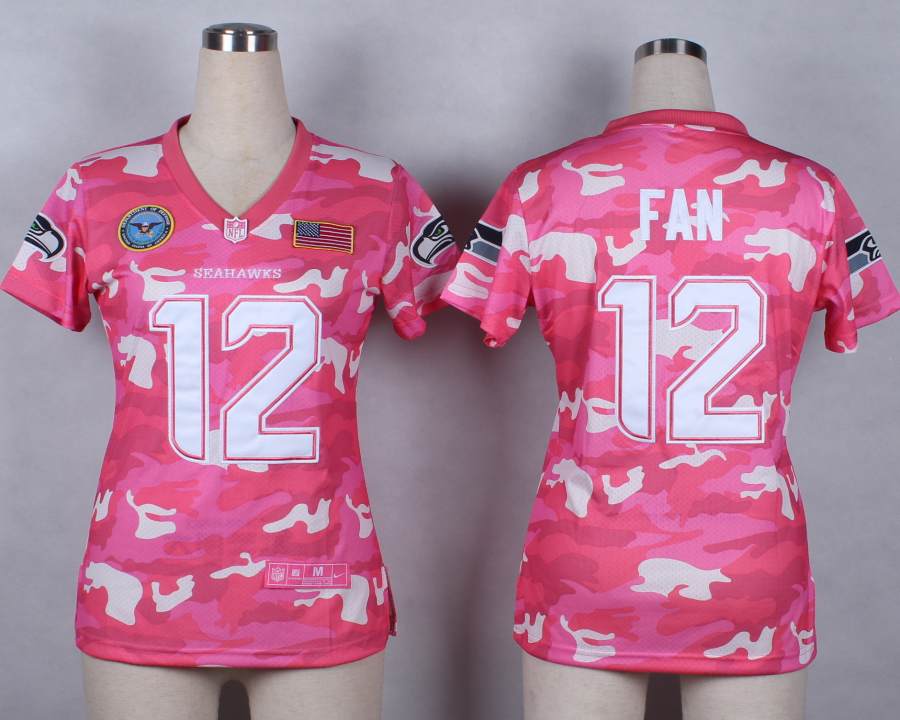 Nike Seattle Seahawks #12 Fan Womens Salute to Service New Pink Camo Jersey