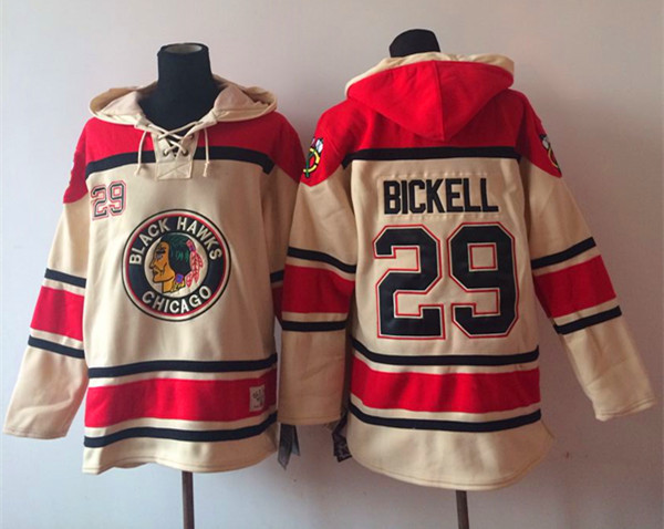 NHL Chicago Blackhawks #29 Bickell Cream Red Hoodie