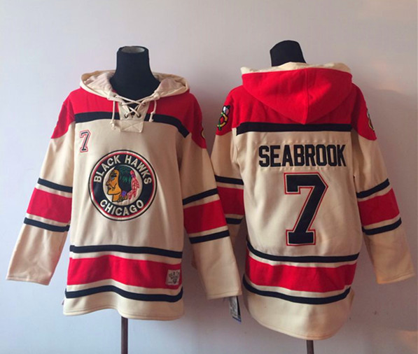 NHL Chicago Blackhawks #7 Seabrook Cream Red Hoodie