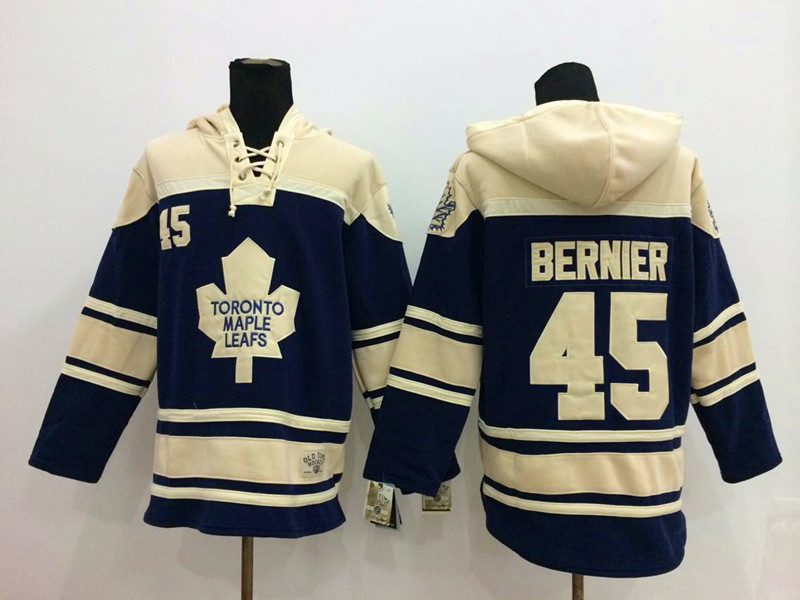 NHL Toronto Maple Leafs #45 Bernier Blue Cream Hoodie