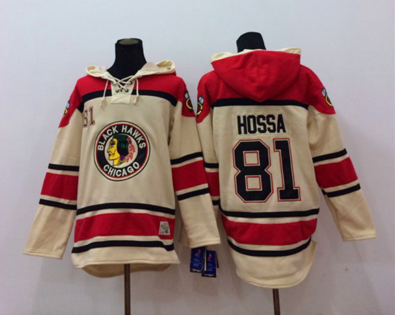 NHL Chicago Blackhawks #81 Hossa Cream Red Hoodie
