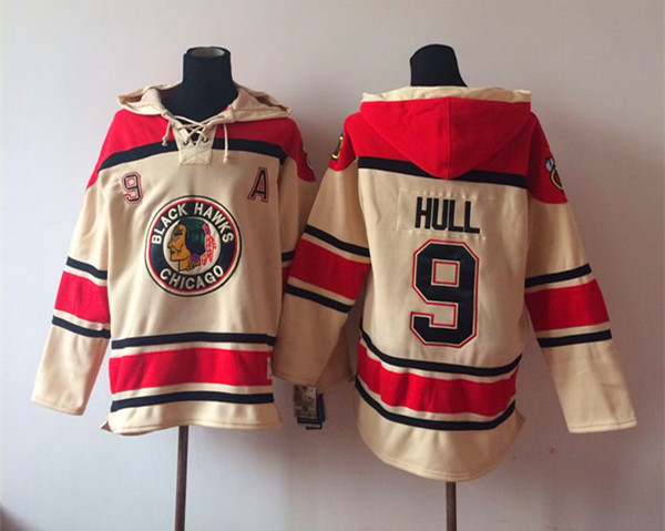 NHL Chicago Blackhawks #9 Hull Cream Red Hoodie