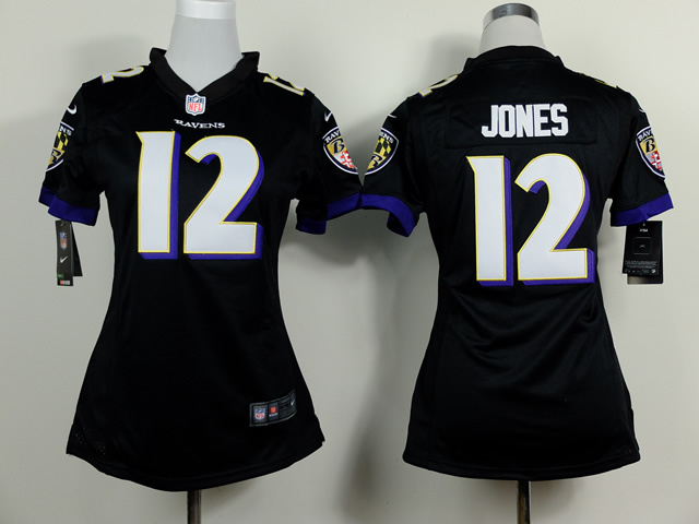 Nike Baltimore Ravens #12 Jones Women Black Jersey