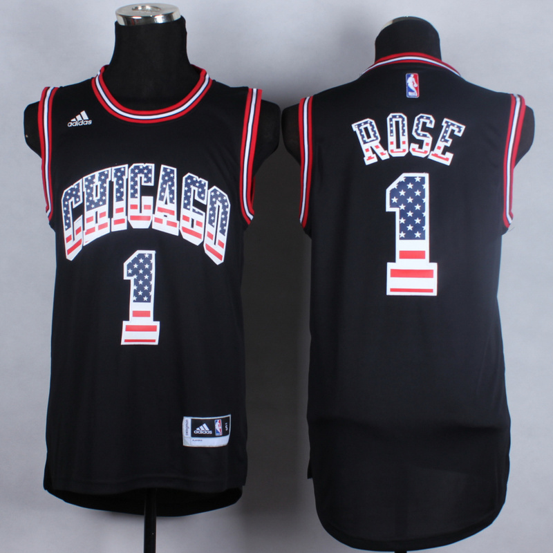 NBA Chicago Bulls #1 Rose Black USA Flag Fashion Jersey